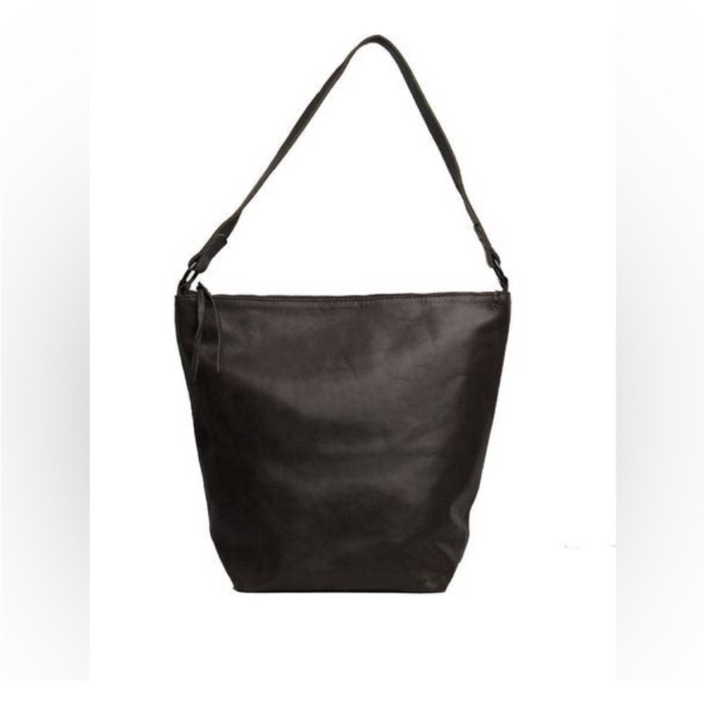 Able Mariana Black Leather Shoulder Bucket Bag